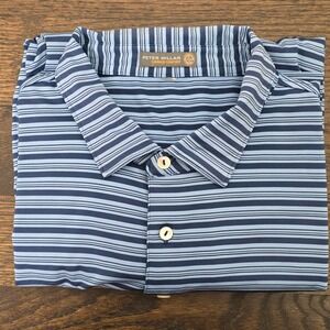 Peter Millar Polo Shirt Mens XL Blue Striped Summer Comfort Golf Nautical Coasta